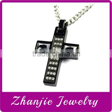 Black Plating 316L Stainless Steel Fashion Religious Father Jesus Crucifix Pendant Cross Charms With Shiny Crystal For Muslim