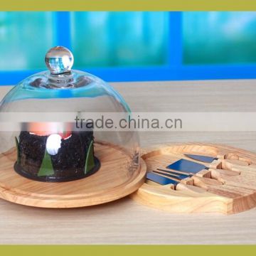 Glass cake dome cover with wooden switch box