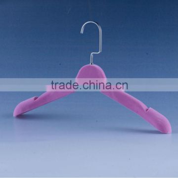 Ladies Narrow Shoulder Non Slip Pink Clothes Hangers Plastic Flocking