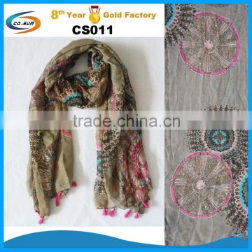 Colorful tassels voile scarf