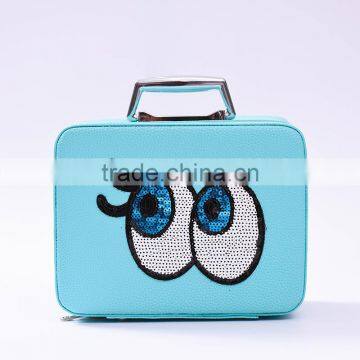 latest own design big eyes double layers fashionable women ladies cosmetic bag with metal handle