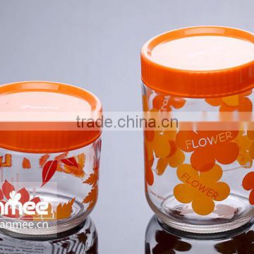 Promotion Gift Customized Printing Glass Jar With Plastic Lid