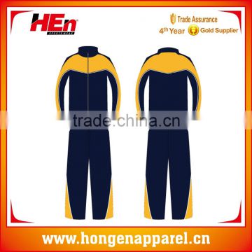 Hongen apparel 100%polyester zipper front yellow and blue tracksuits zipper tracksuit