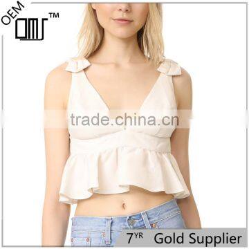 2017 OEM Girls Charming Bow Shoulder Harness Crop Cute Blouses