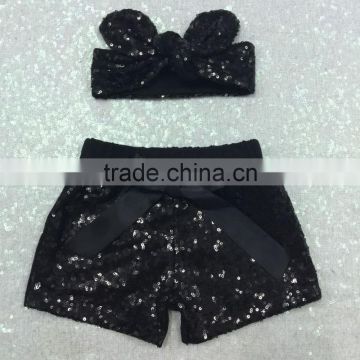 Baby Girl Black Sparkle Sequin SHORTS and matching glitter Adjustable Headband.Girls birthday outfit Baby Girl sequin short