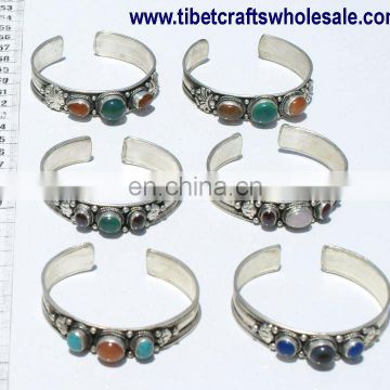 Metal Ethnic Tibetan Bangle Cuff Fashion Bracelets with Natural Stones Wholesale