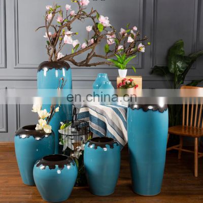 European style blue big floor art ceramic vase decoration vase from China