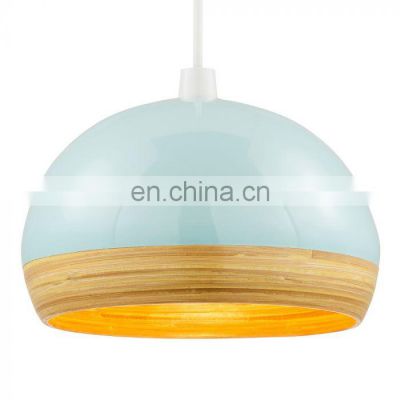 Round Spun Bamboo Lampshade Blue Coiled Bamboo Pendant Light Manufacture in Vietnam Wholesale