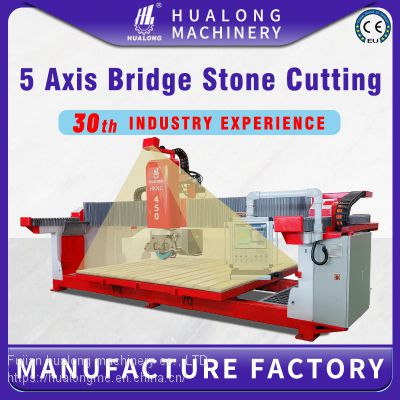 HUALONG machinery HKNC-450 Italy system multifunction marble stone cutting machine 5 Axis automatic cnc Bridge Saw for granite countertop