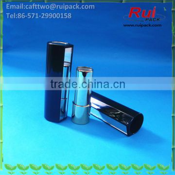 Black round lipstick tube with mirror, metal shiny gold lip balm tube with big cover