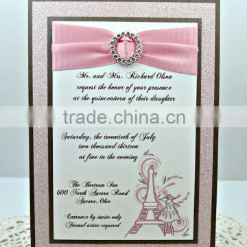 Elegant Glitter wedding invitations ribbon with buckle
