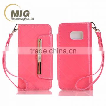 ladies handbag design leather wallet with diamond Metal strip Cell phone case For iphone 6s case