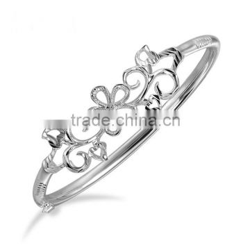 925 Solid Silver Flower Charm Bangle Shinning Bangles Bracelet B0804