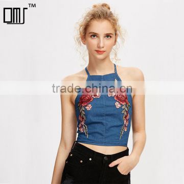 Embroiedered design secy tank top, ladies fashion cami clothing