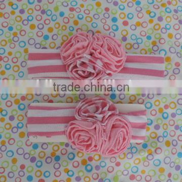 mom&me craft flower hairband 2016 stripe cotton elastic headband with three ruffle flower kids hairwear wholesale
