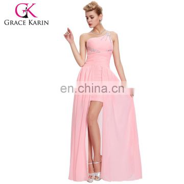 Grace Karin Beaded Short Front Long Back Pink One Shoulder Evening Dress CL3828