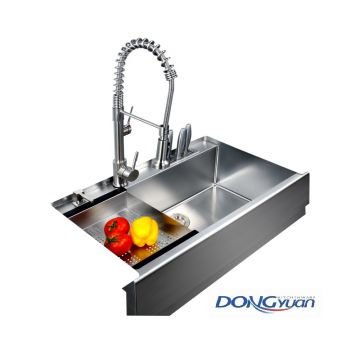 Guangdong Dongyuan Kitchenware 700×500×230mm Satin Stainless Steel Single bowl Farmhouse Apron Front Kitchen Sink (DY-HA470-705023-R10)