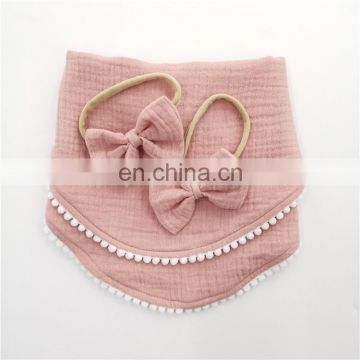 Custom 100% Cotton Plain Baby Feeding Bibs Headband Set