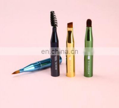 All Metal Handle Multi-functional 4 in 1 Lip Eye Shadow Lashes Eyebrow Retractable Makeup Brushes