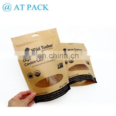 Heat selling environmentally friendly packaging recyclable kraft stand up bag with zipper and window