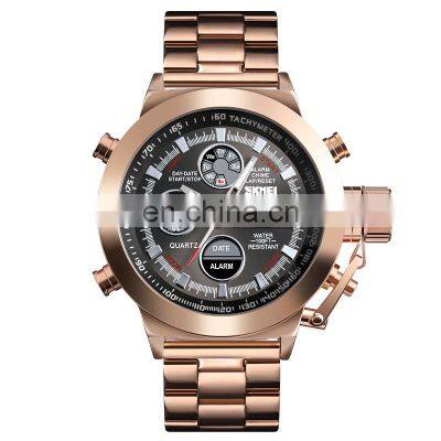 SKMEI 1515 Dual Time Stainless Steel Watch Men Business Analog Quartz Wristwatch with Stopwatch