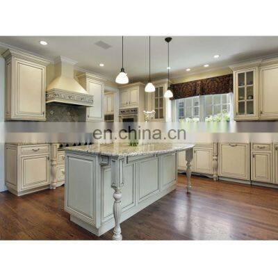 Luxury custom wood transitional style antique white oak kitchen sink cabinet