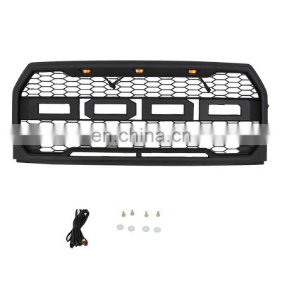 Amber LED Light Front Grill Grey 2015 2016 2017 Included Front Grille Mesh Fit for Ford F150 Hood Style ABS
