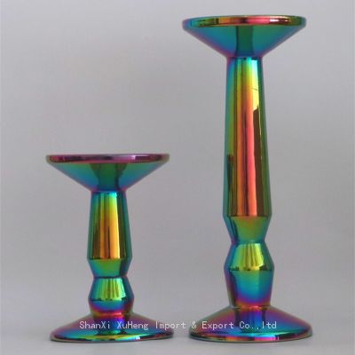 Rainbow Electroplated Glass Candle Holder Set Manufacturer Colorful Candlestick