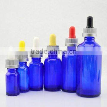 Trade Assurance! wholesale 30ml empty blue glass dropper bottles for e vape oil /ejuice packing with childproof cap