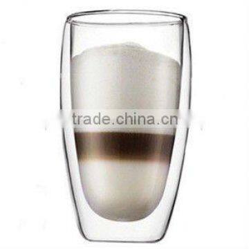 450ml unique double wall glass tea cup with lid and logo