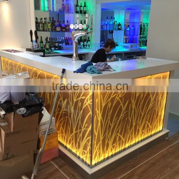 Fantastic led lighted prefab solid surface commercial bar counter fashion design