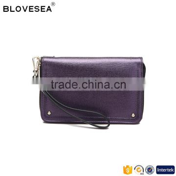 Elegant style women wristlet purse in deep purple clutch bags PU leather credit card wallet