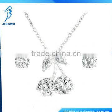 2015 Fashion CZ Sterling Silver Stud Earring and Cherry Pendant Set