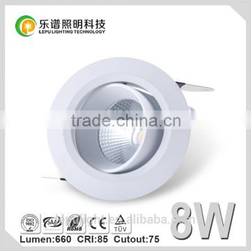 Rotatable dimmable D95.5 H70 cutout75mm 8w 13w led cob recessed downlight for hotel