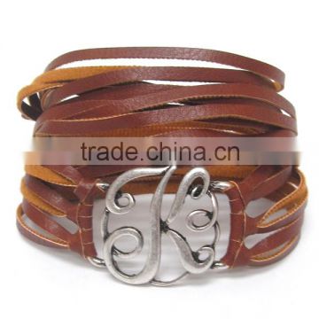Initial k leather wrap around bracelet