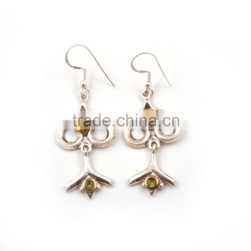 Two Tone 925 Silver Brass Earring With Peridot Stone