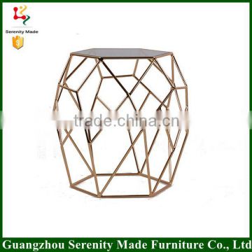 2016 NEW round marble table tops rose gold metal wire coffee table