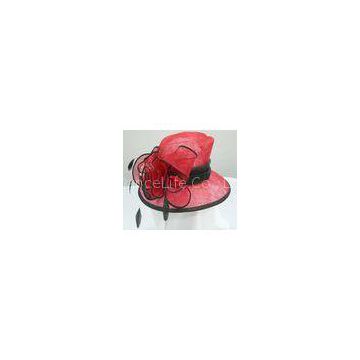Red / Black Sinamay Ladies Hats Feather Trim & Overlock Sinamay For Special Occasion