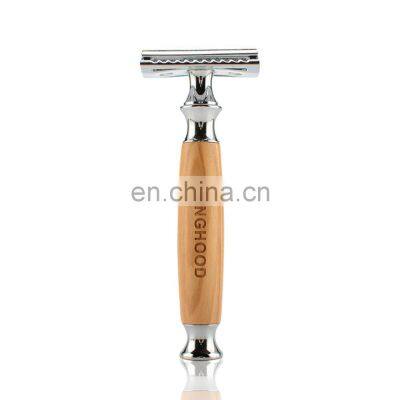Metal Red Olivel Wood Private Label Eco-Friendly Changeable Long Double Edge Wooden Safety Razor Best Gift