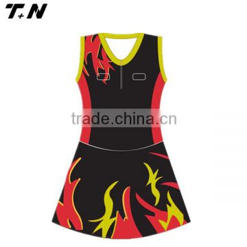 red color fashion customized netball dress with pockets