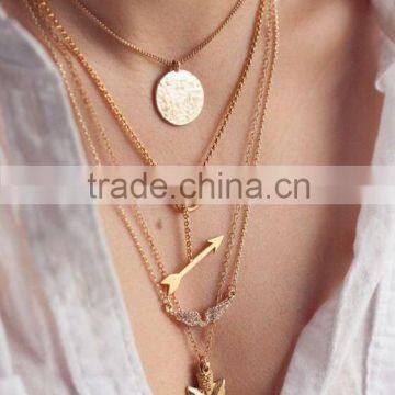 Yiwu factory multi layers bar necklace,arrow pendant necklace