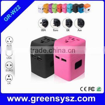 GR-W22 Non grounding gift universal travel charger multi plug charger with usb ports