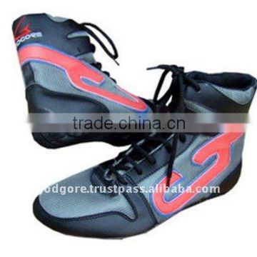 Rubber Outsole EVA Insole Black and Pink Leather and 3D Mesh Comfortable Boxing Shoes for Men