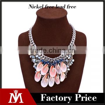 2016 Summer europe natural shell necklace with alloy chunky pendannt for women