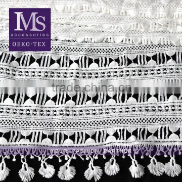 New design white rayon cotton fringe fabric, guipure lace fringe fabric for fashion dress