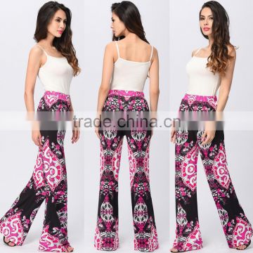 Boho printed stretchy bell bottom trousers