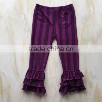XF-243 wholesale 100% cotton kids vertical stripe icing triple ruffles legging pants