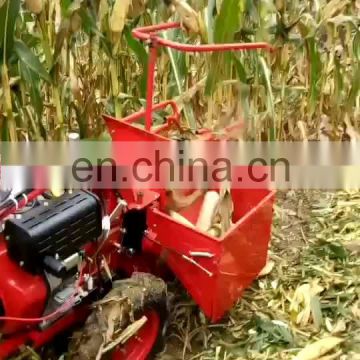 Self propelled hand pushing type mini combine gasoline corn  harvester