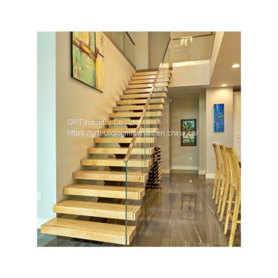 New design modern Floating staircase design glass railing metal beam mono stringer staircase