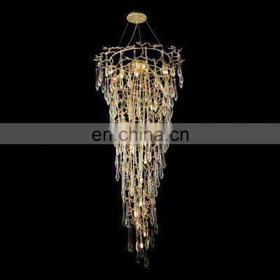 Villa staircase chandelier living room light luxury crystal tree branch long chandelier
